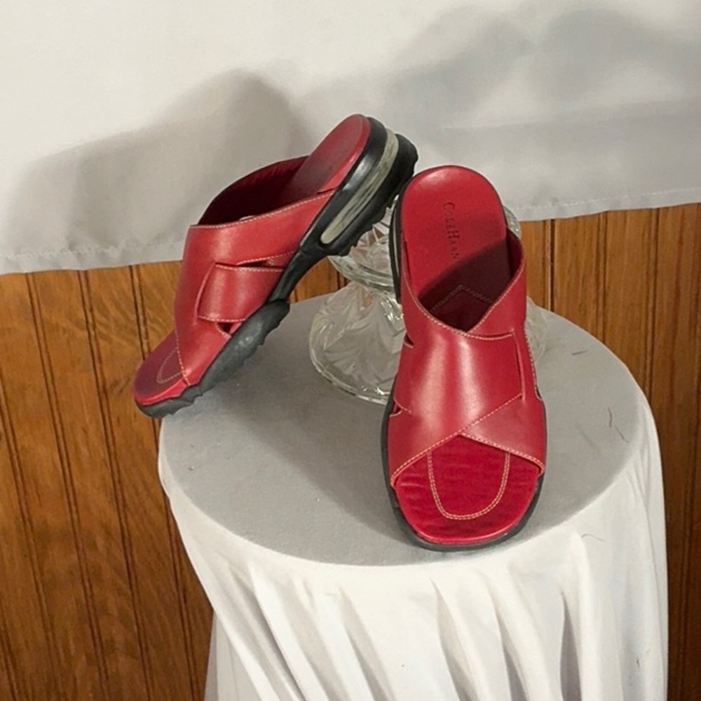 Cole Haan Women Red Leather Mules with 
Peep-Toe Design size 7